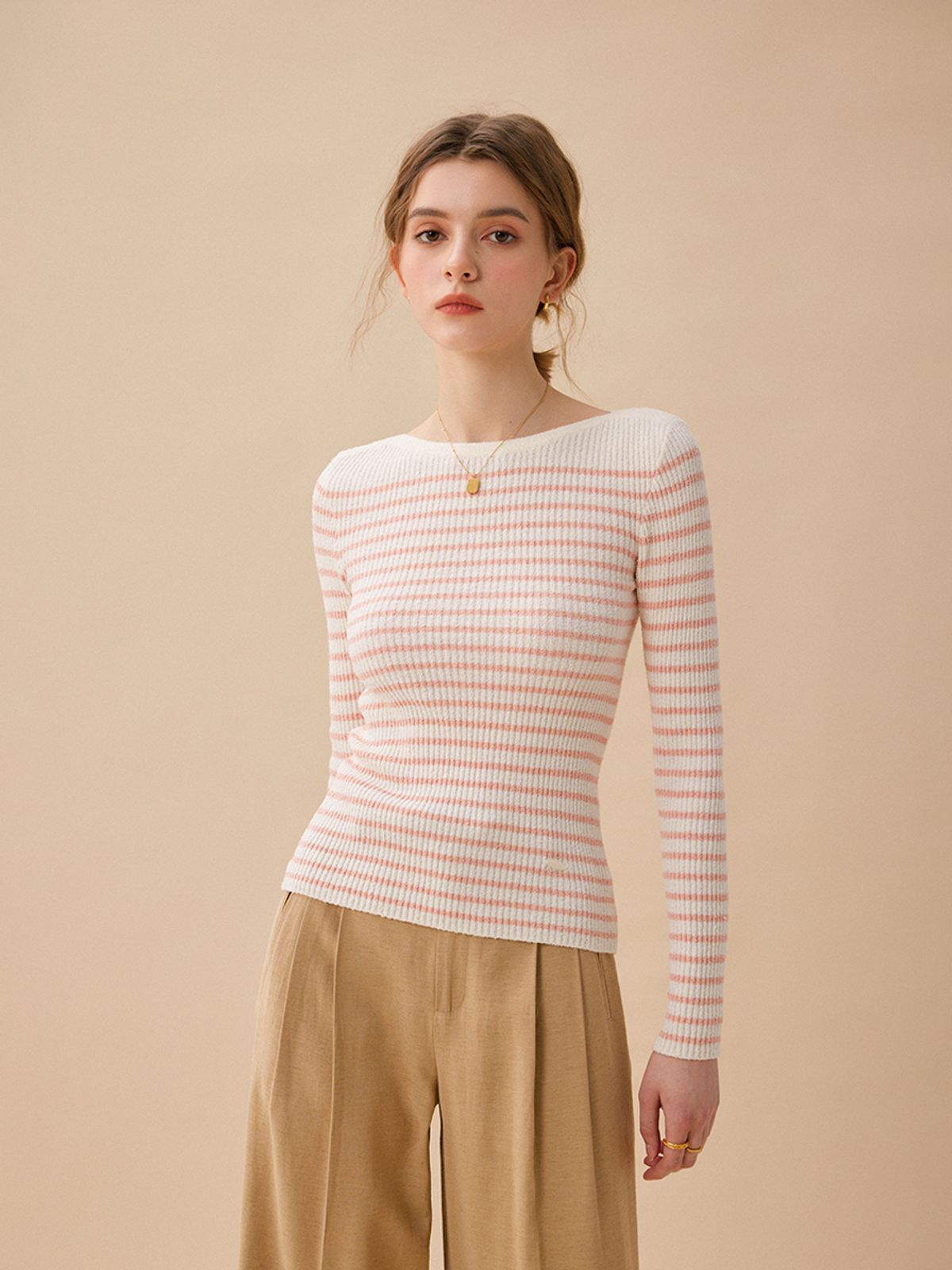 르니나(LENINA) LUX marine boat neck stripe knit_PINK