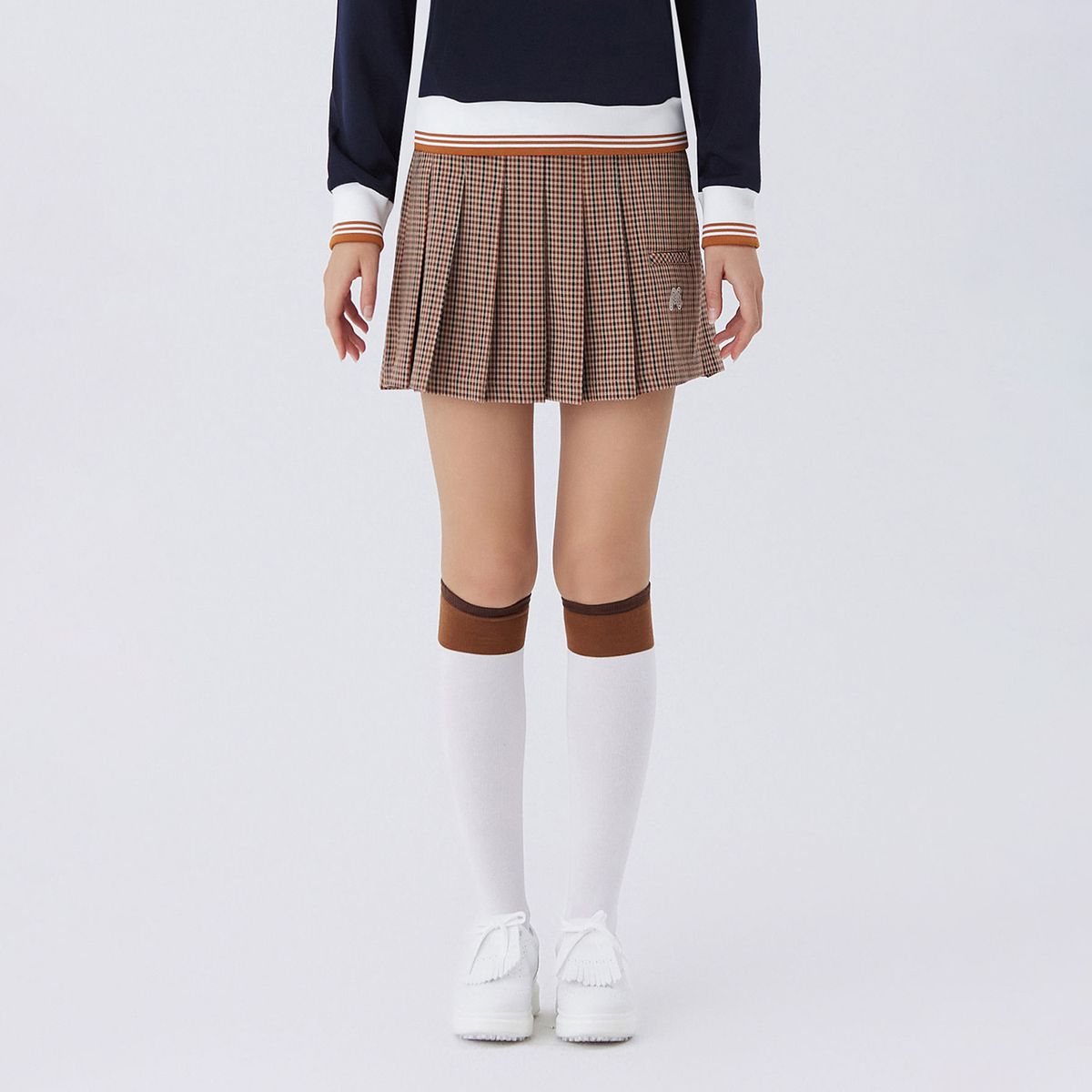 마틴골프(MARTINE GOLF) Check Half Pleats Skirts_BEIGE
