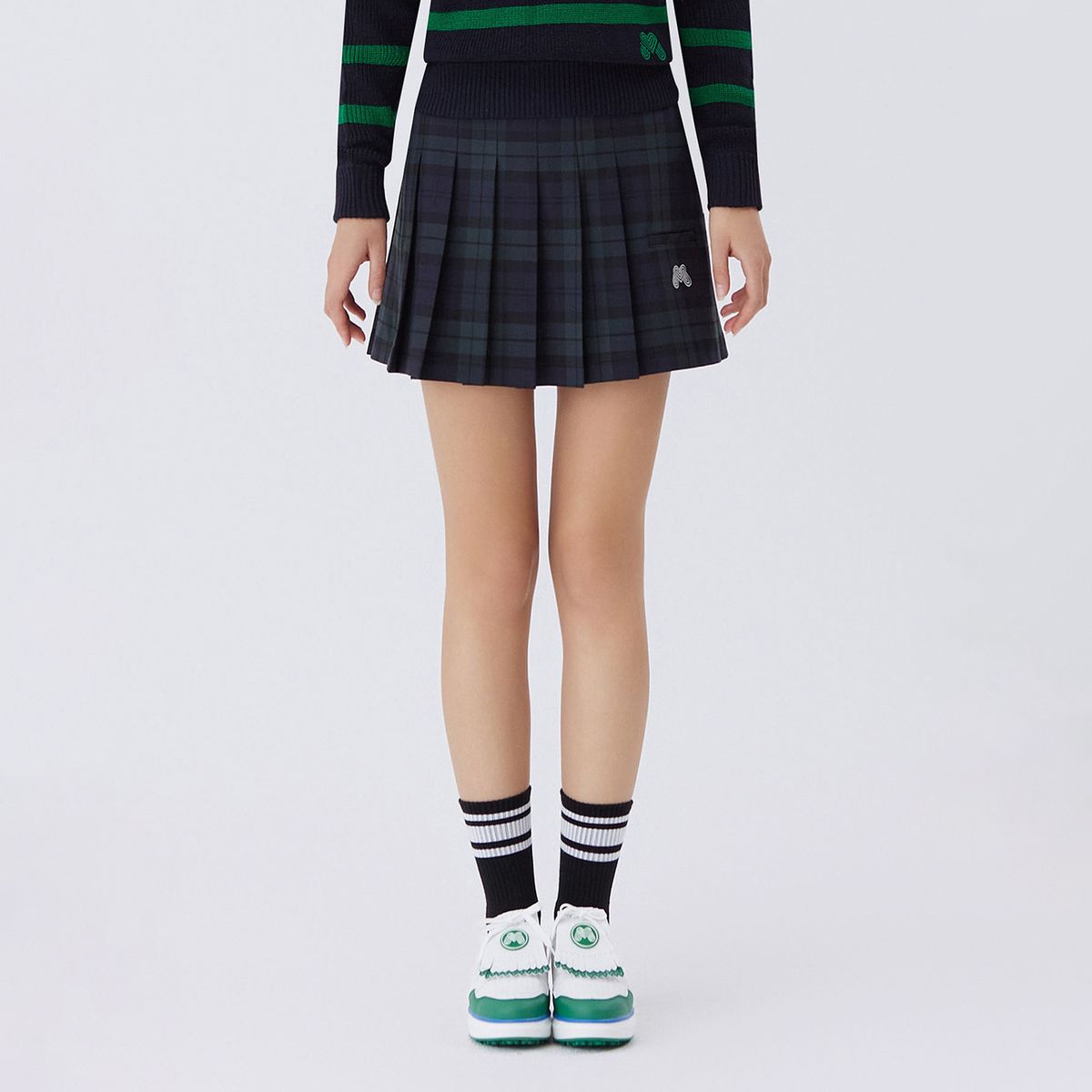 마틴골프(MARTINE GOLF) Check Half Pleats Skirts_NAVY