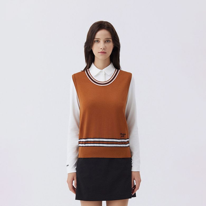 Y Neck Knit Vest_CAMEL