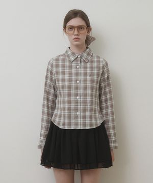 리본 체크 셔츠 베이지