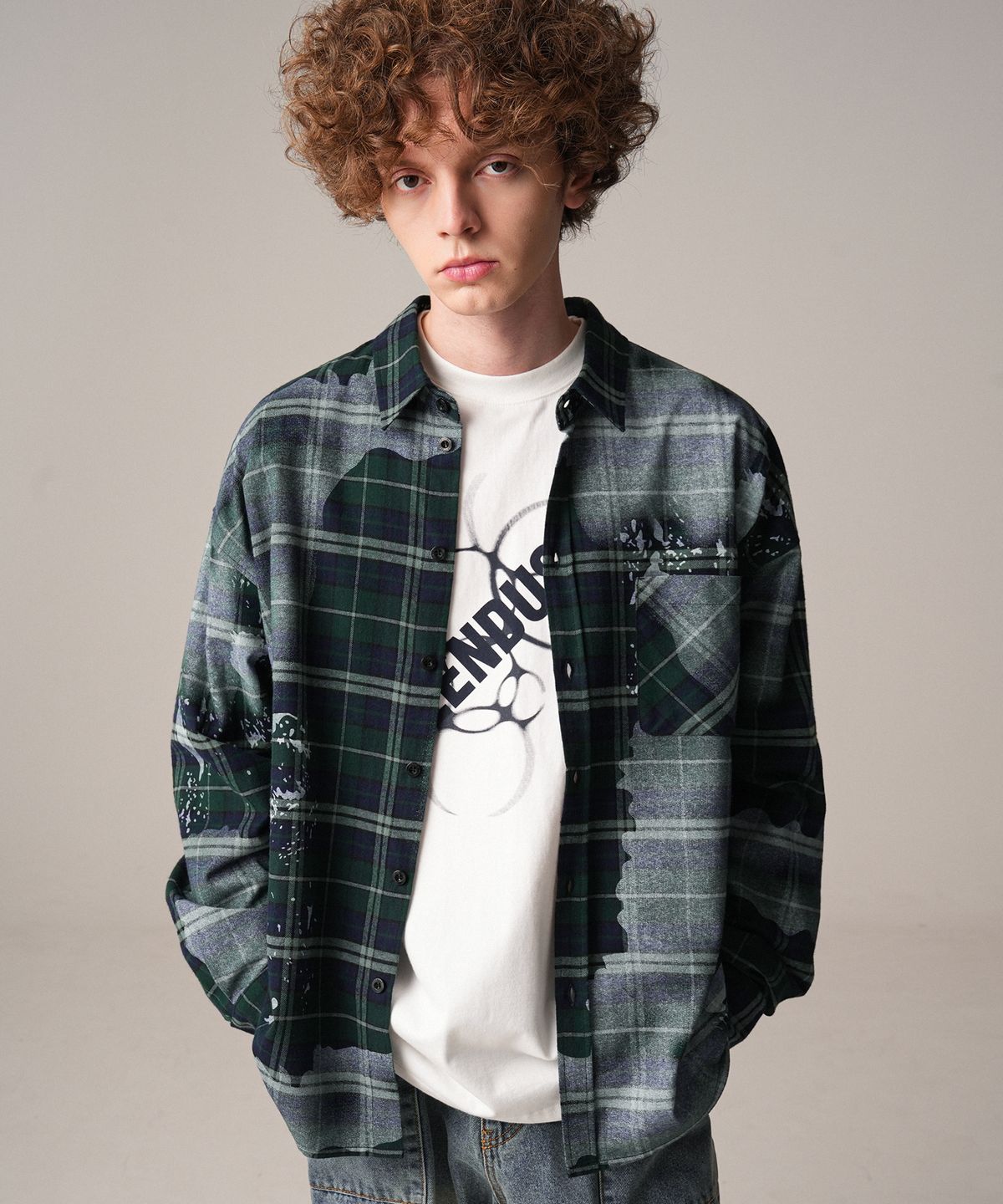 젠더스트(ZENDUST) Bappe Overfit Check Shirt GREEN