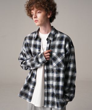 Jidan Overfit Check Shirt BLUE