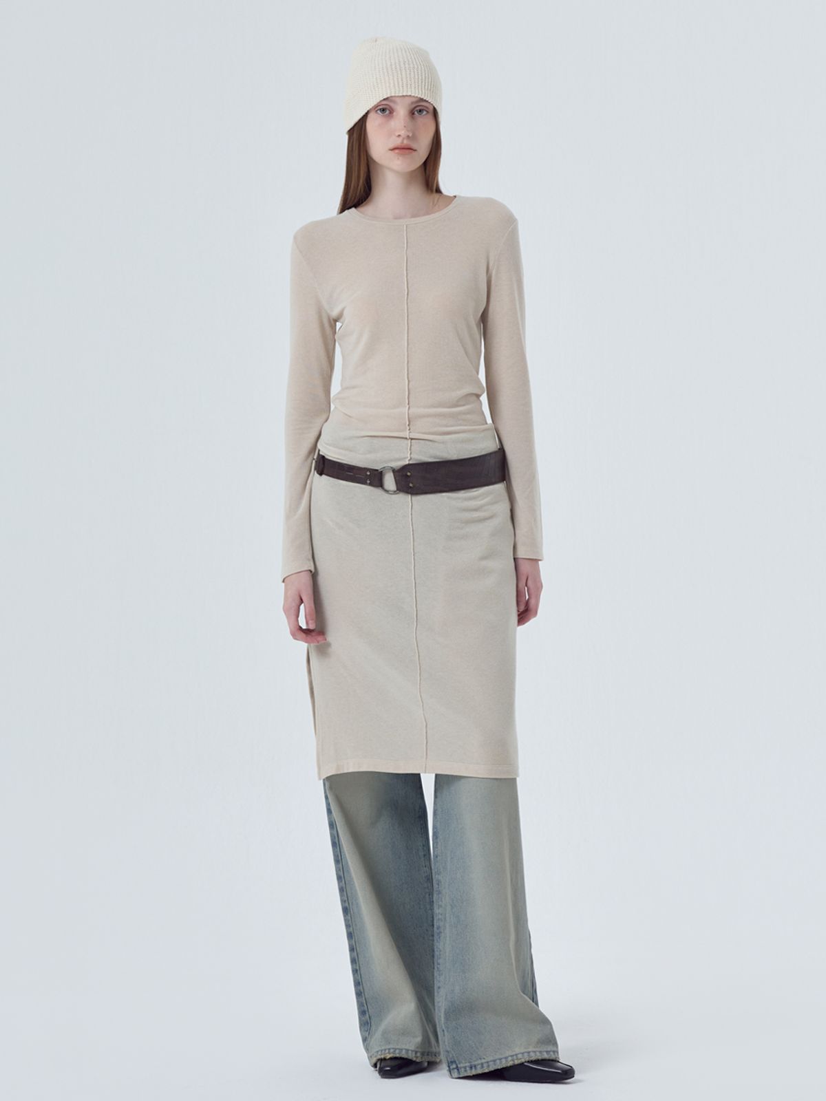에트몽(ETMON) Pintuck Slit Jersey Dress, Yellow