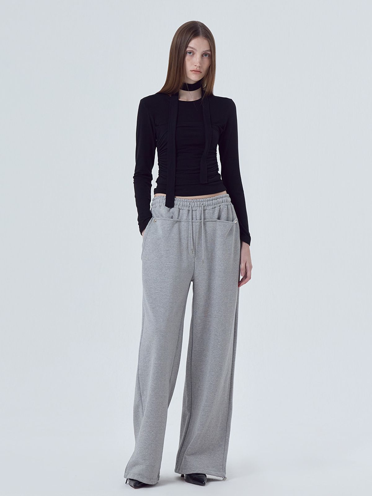 에트몽(ETMON) Snap Sweat Pants, Melange Grey