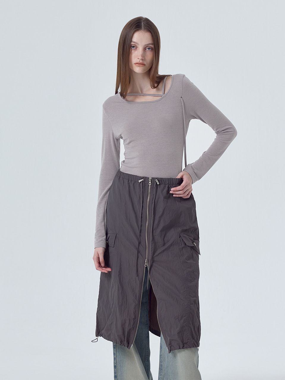 Tシャツ・カットソー ETMON Strap Shirring TShirt, Grape Grey MUSINSA | ETMON Strap Shirring T-Shirt Grape Grey