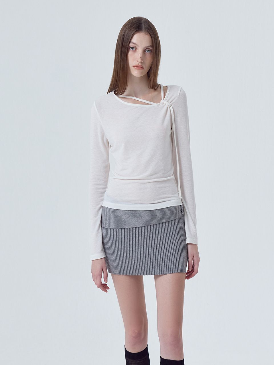 Tシャツ・カットソー ETMON Strap Shirring TShirt, Ivory MUSINSA | ETMON Strap Shirring T-Shirt Ivory