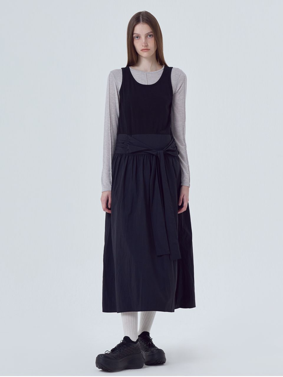 ワンピース ETMON Mixed Fabric Knot Dress, Black MUSINSA | ETMON Mixed Fabric Knot Dress, Black