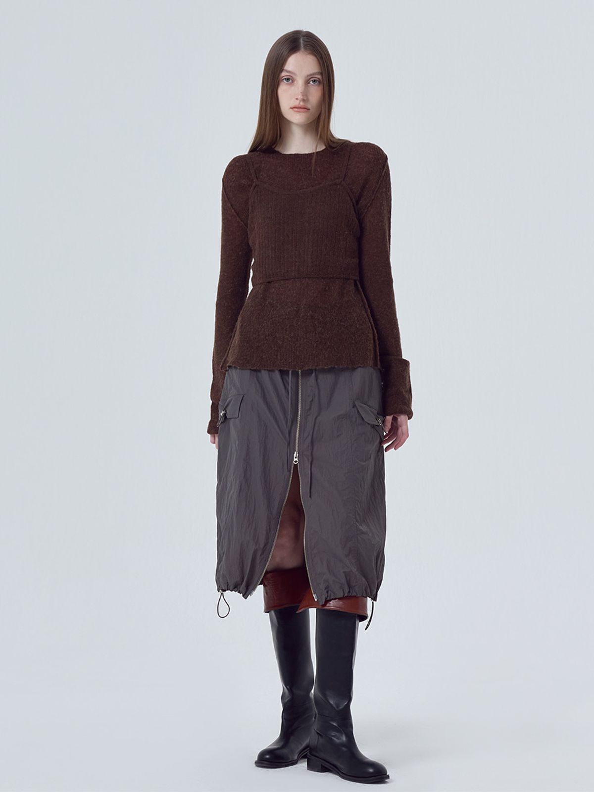 에트몽(ETMON) Nylon Zipper Skirt, Charcoal