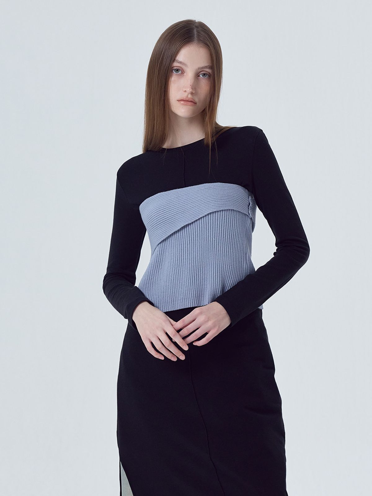 에트몽(ETMON) Double Layered Knit Bustier Ash Blue