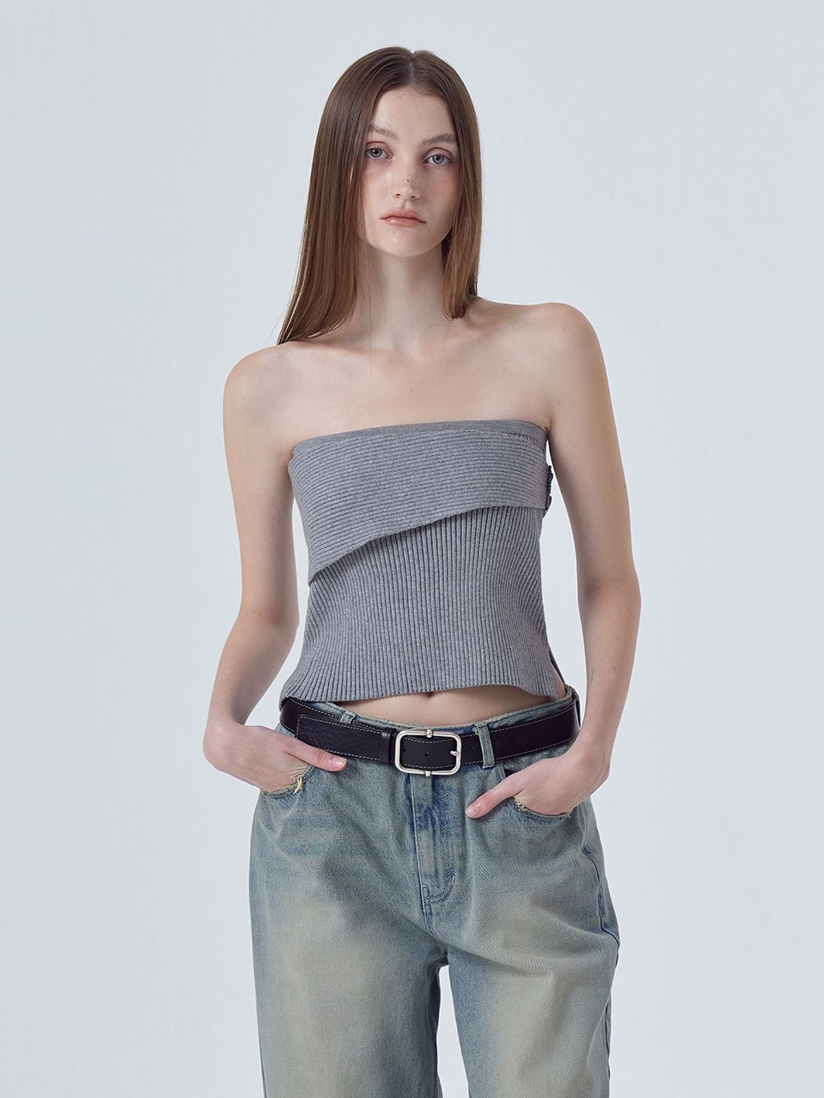 에트몽(ETMON) Double Layered Knit Bustier Grey