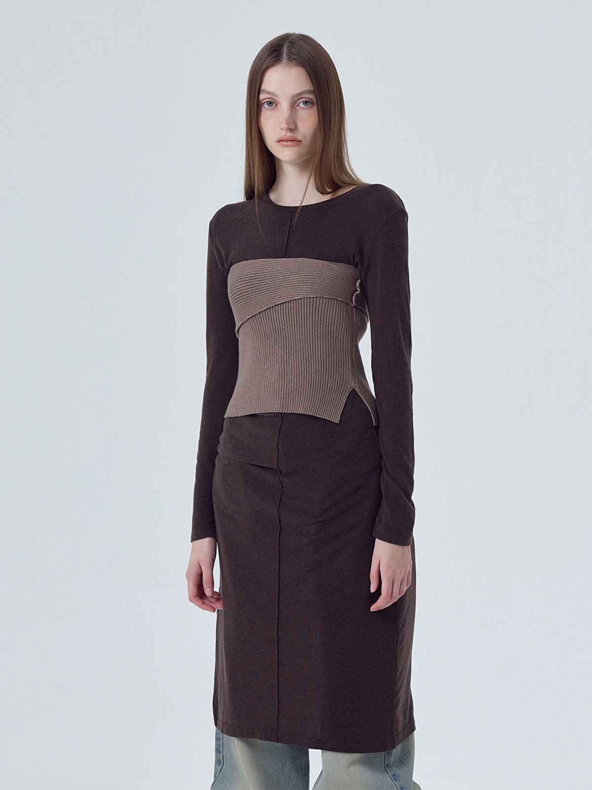 에트몽(ETMON) Double Layered Knit Bustier Brown