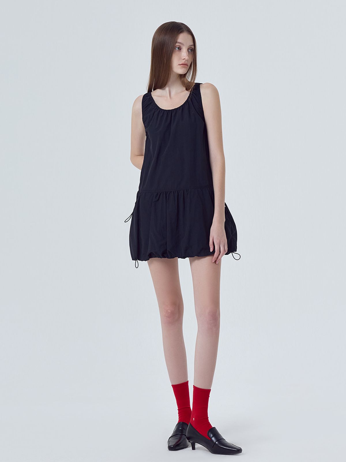 에트몽(ETMON) Balloon Shirring Mini Dress, Black