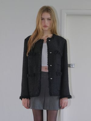 Fringe Pocket Tweed Jacket, Black