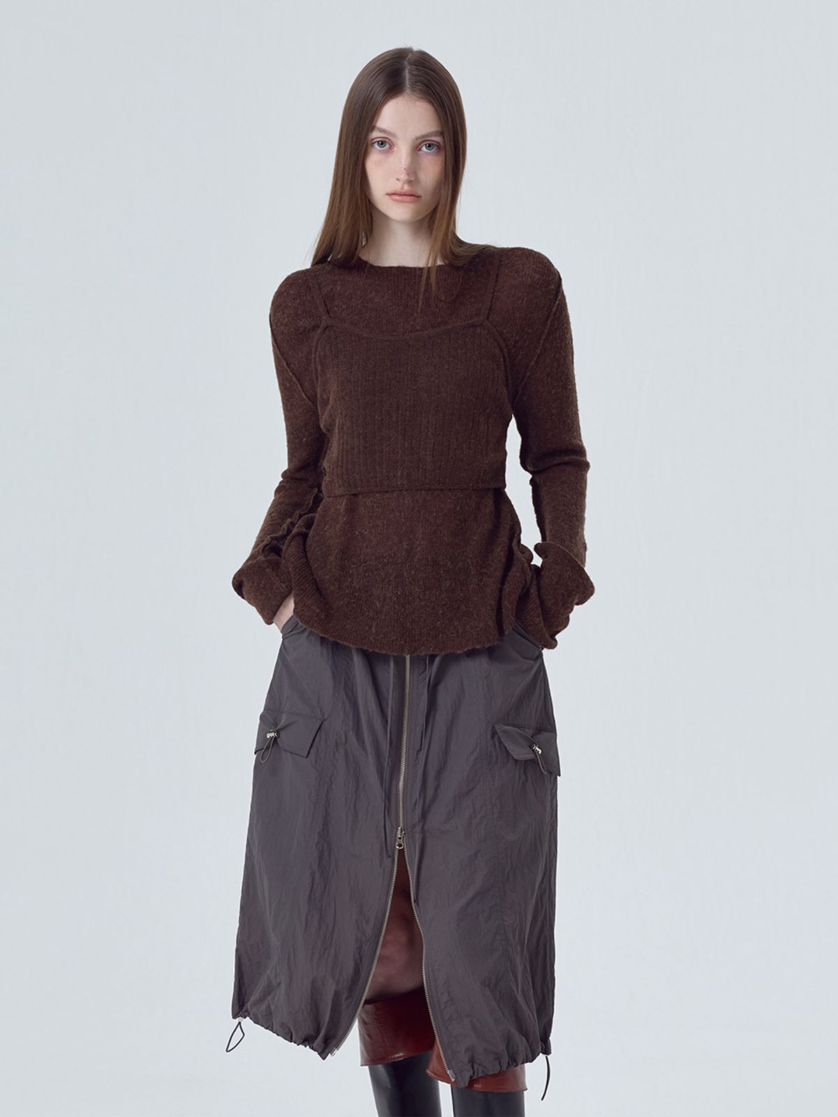 에트몽(ETMON) Alpaca Knit Bustier SET, Brown