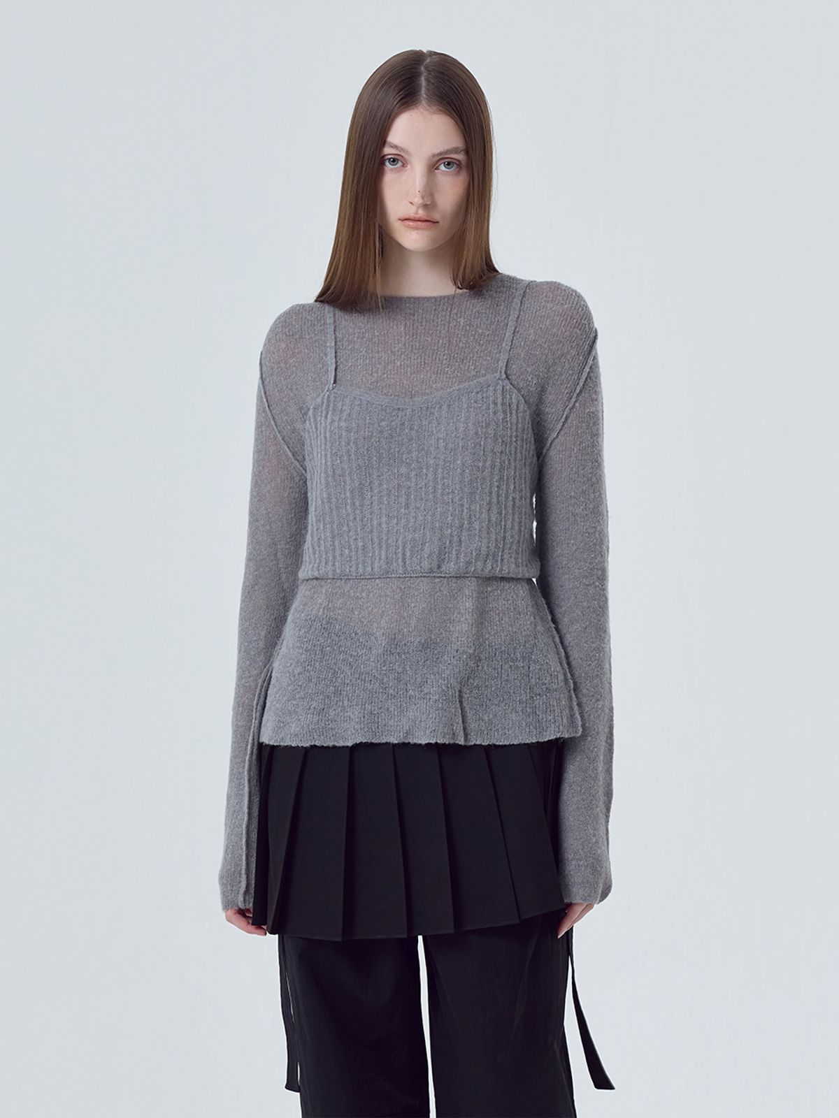 에트몽(ETMON) Alpaca Knit Bustier SET, Grey