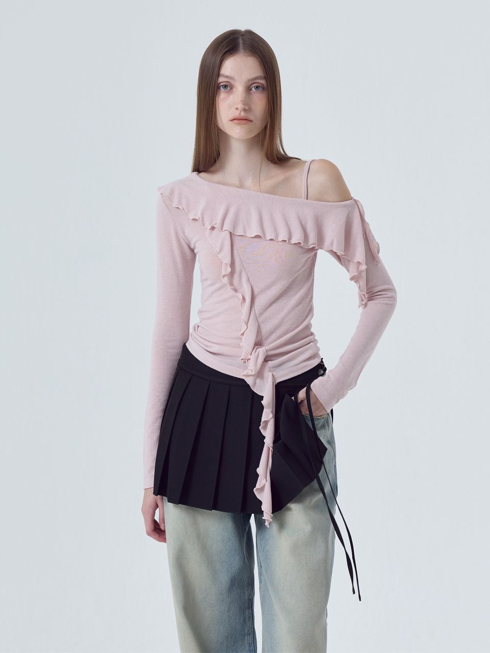 Tシャツ・カットソー ETMON Frill One Shoulder TShirt, Pink MUSINSA | ETMON Frill One Shoulder T-Shirt, Pink