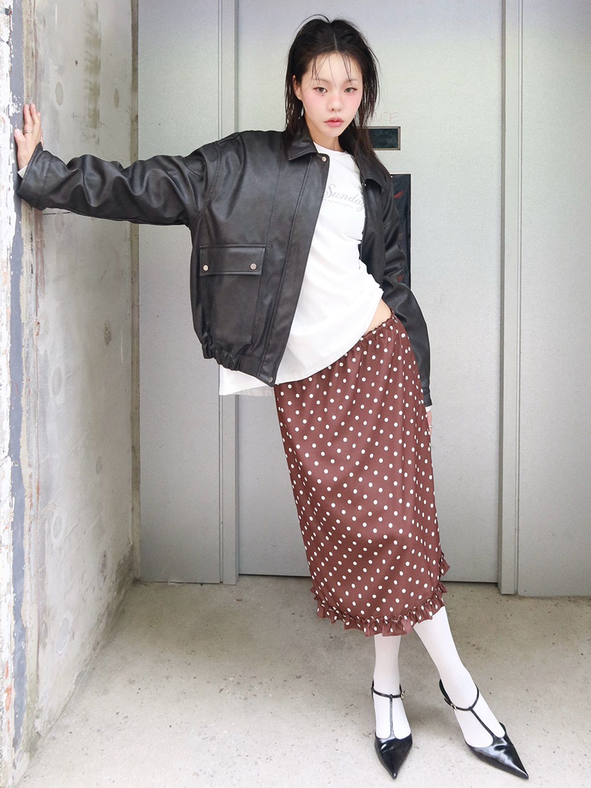 에트몽(ETMON) Leather Pocket Blouson Jacket, Black