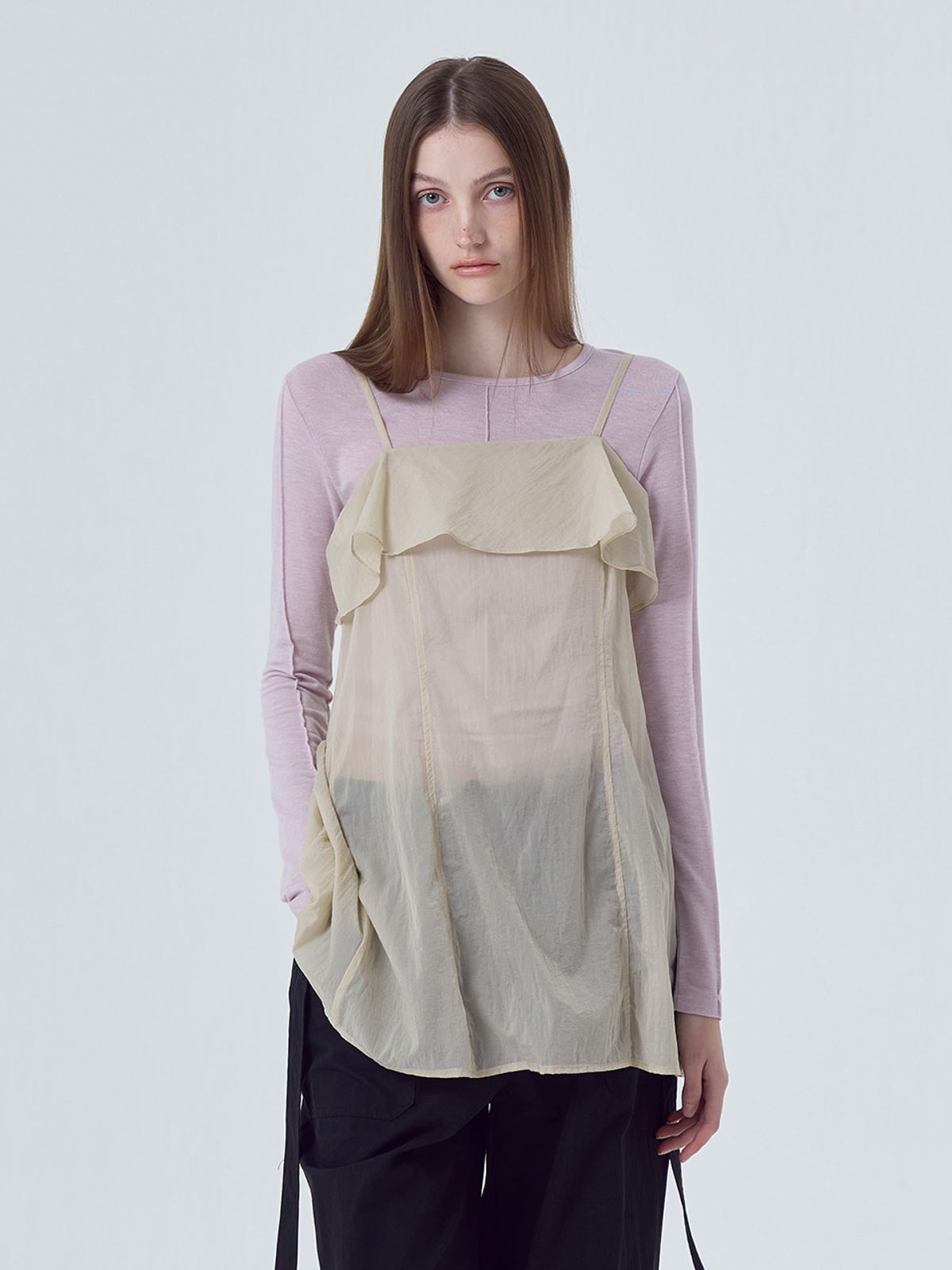 에트몽(ETMON) Sheer Frill Slip Mini Dress, Light Yellow