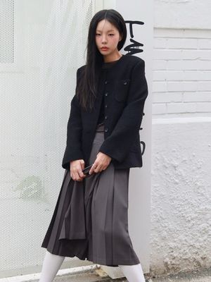 Pocket Boucle Tweed Jacket, Black