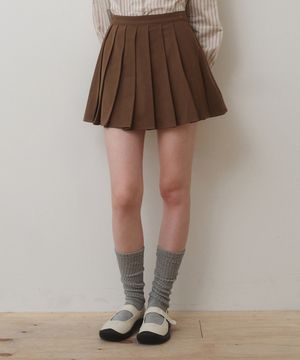 베이직 플리츠 스커트 브라운