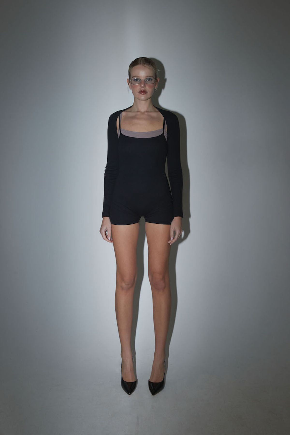 딥인블루(DEEPINBLUE) BODYSUIT + BOLERO CARDIGAN SET BLACK