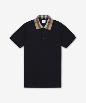 코튼 슬림핏 반소매 폴로 셔츠 - 블랙 / 8071620