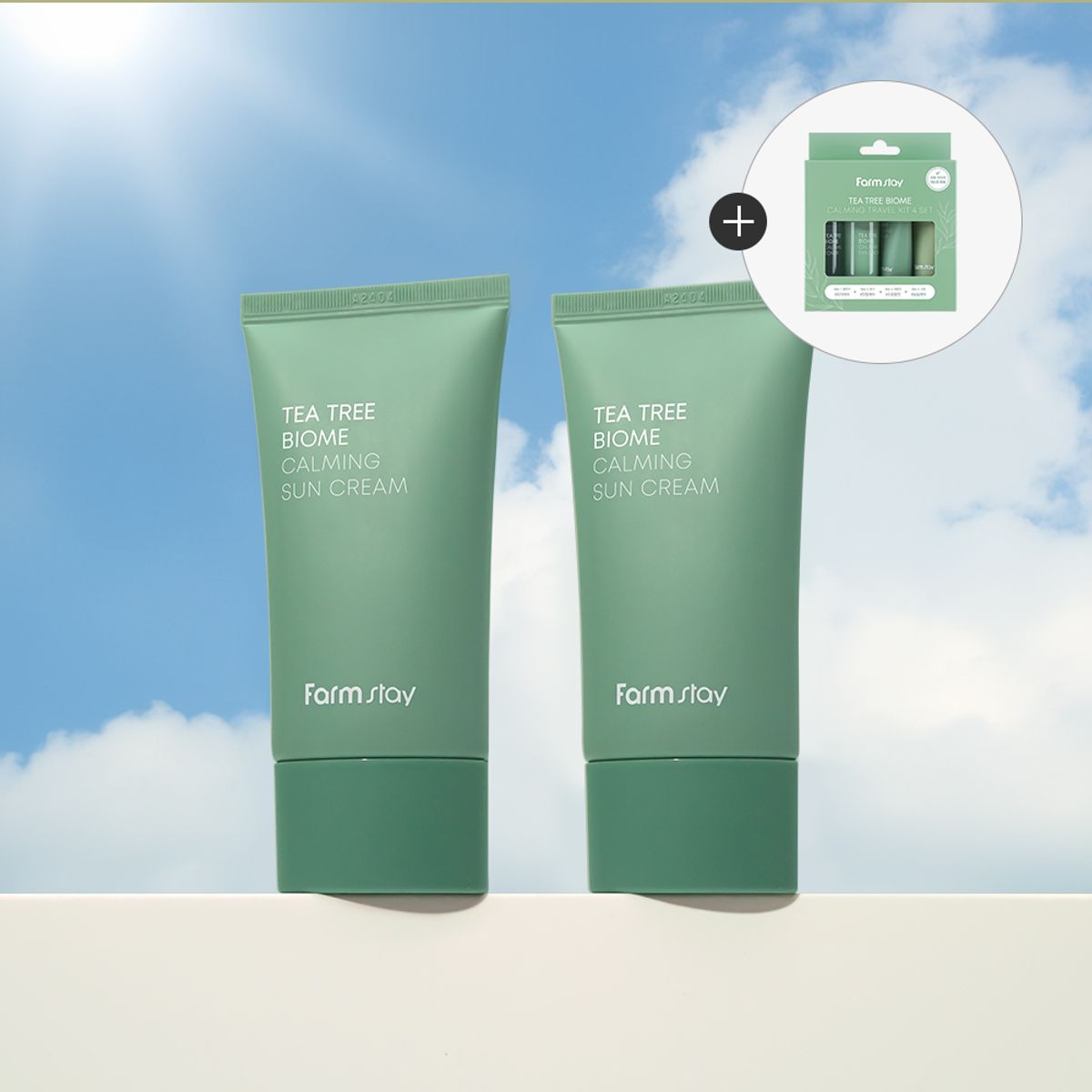 팜스테이(FARMSTAY) [SET] 티트리 바이옴 카밍 선크림 50g x 2개 (+트래블키트 4종)