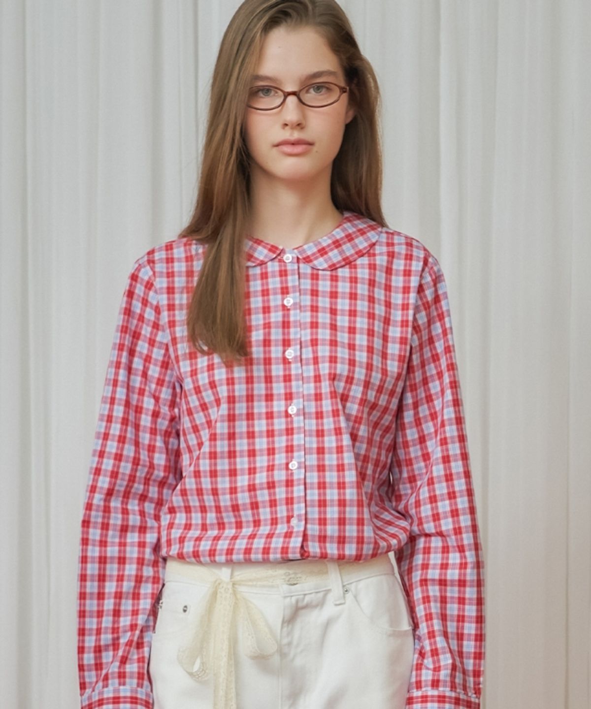 론론(RONRON) ROUND COLLAR VINTAGE CHECK SHIRT RED