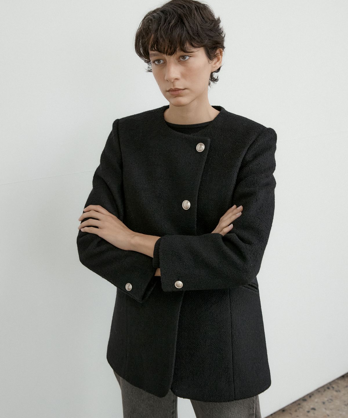 오떼뜨(OCTETTE) MONO WOOL BOUCLE TWEED JK-BLACK