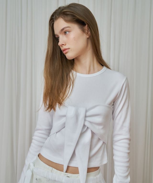 Tシャツ・カットソー RONRON KNOT BUSTIER RIBBON LONG SLEEVE T SHIRT GREY MUSINSA | RONRON KNOT BUSTIER RIBBON LONG SLEEVE T SHIRT WHITE
