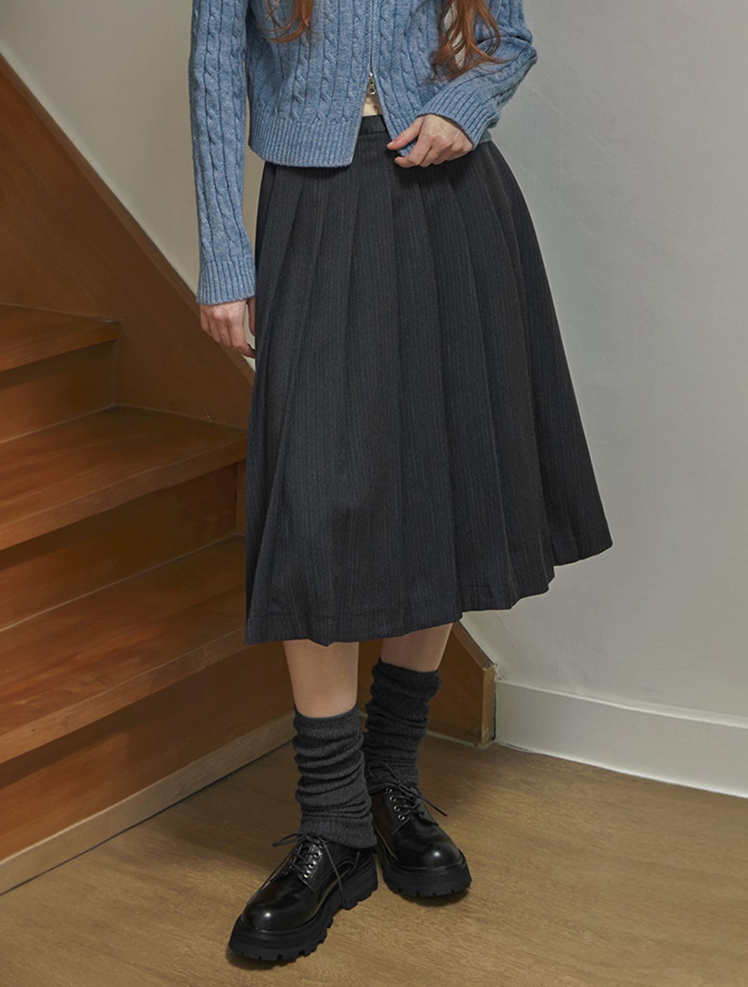 MUSINSA公式 | TWEE Parklee Stripe Pleated Long Skirt