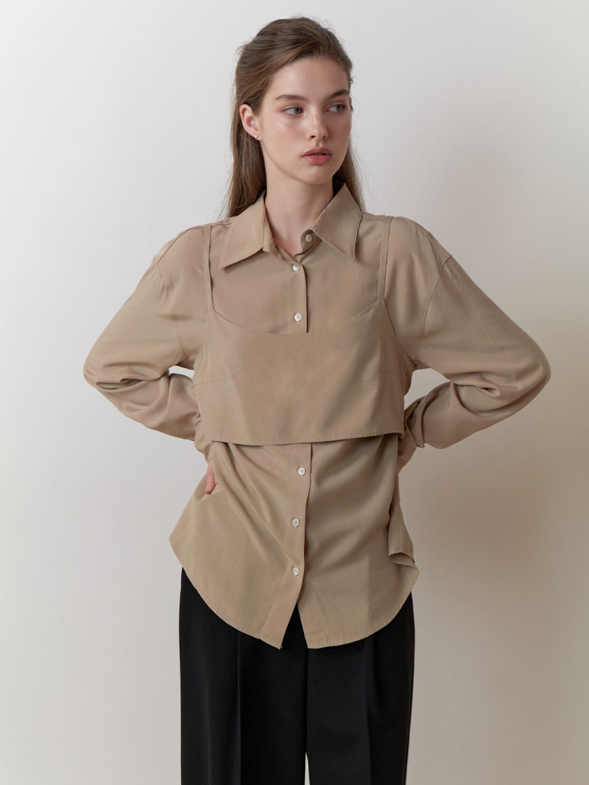 리엘(RE L) Bay bustier blouse_2piece (khaki beige)