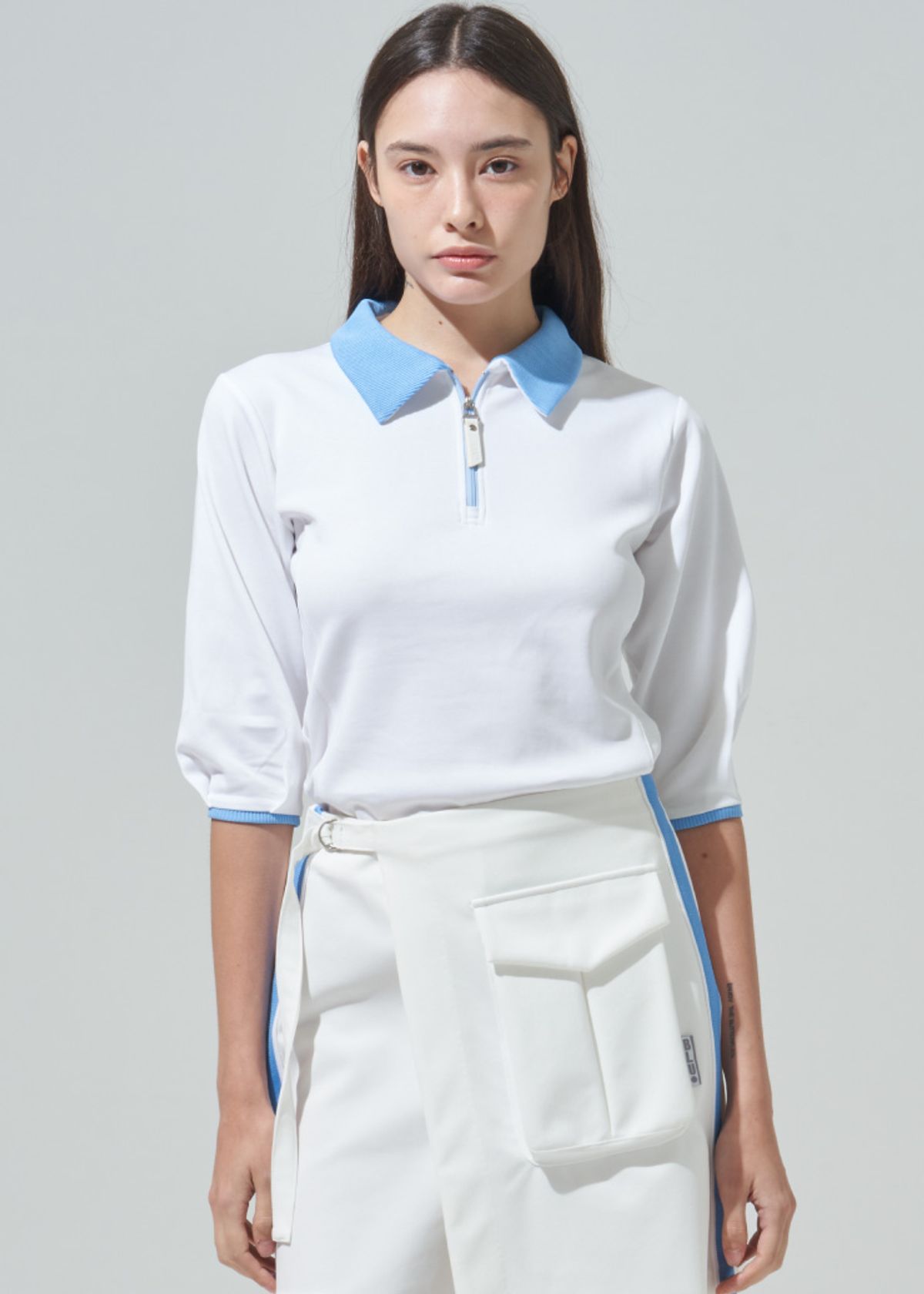 블루닷(BLUDOT) 7부 소매 에센셜 카라 티셔츠_WH