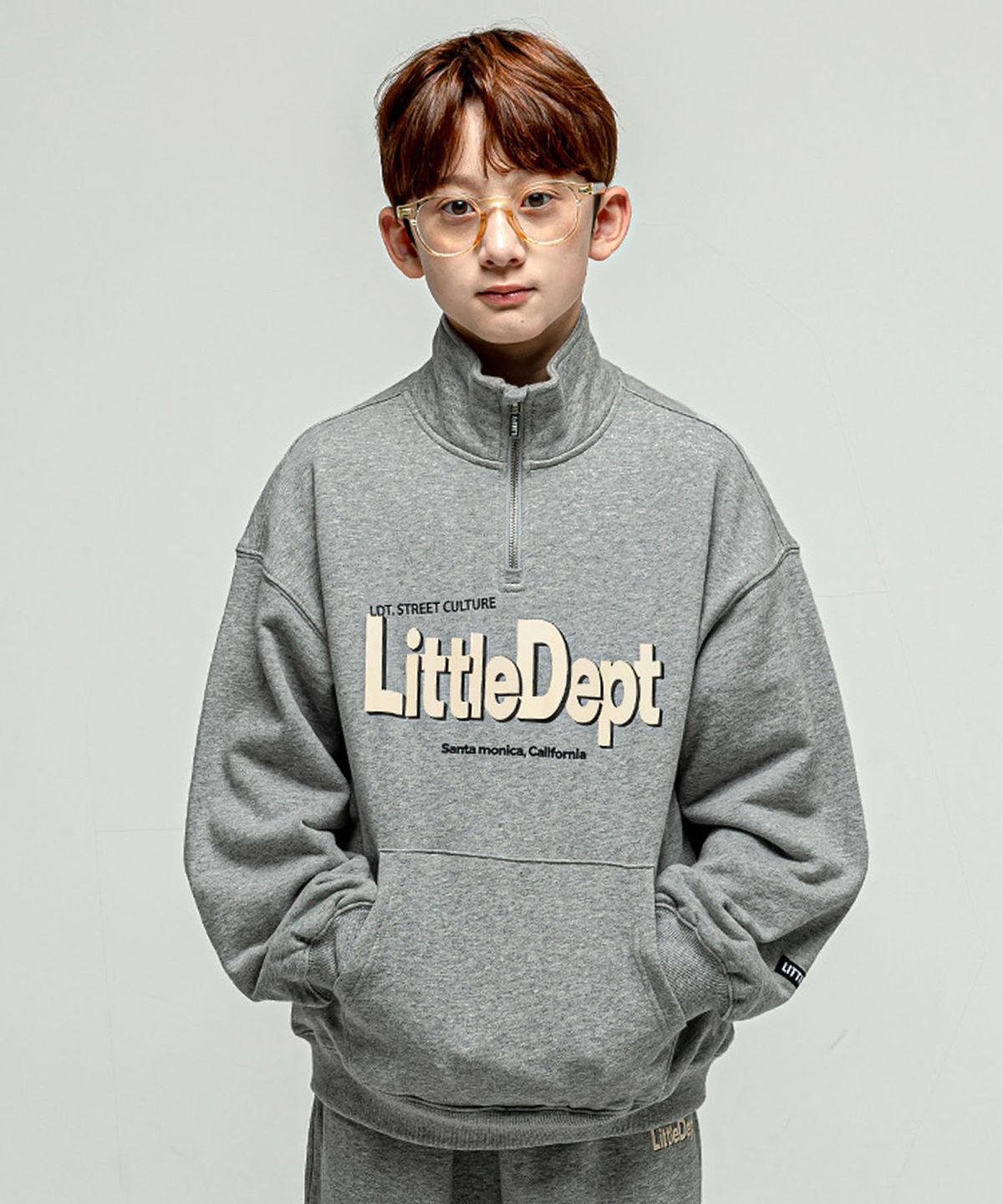 리틀뎁(LITTLE DEPT) 로고 하프 집업 맨투맨 Grey