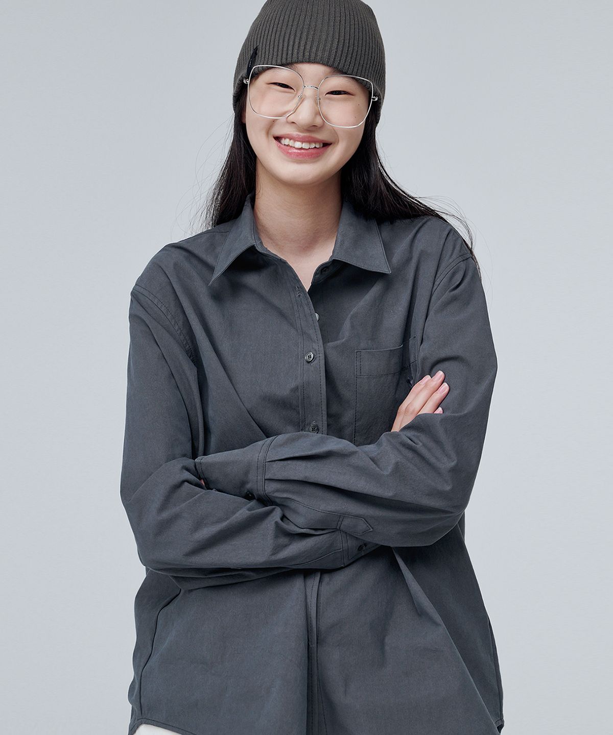 마롭(MALOUPE) 4108 레귤러핏 포켓 셔츠 (다크 그레이)