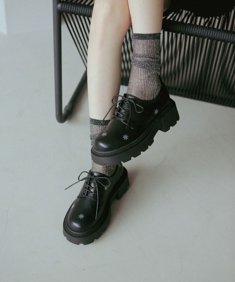 ljh7078 platform flower loafers _ black