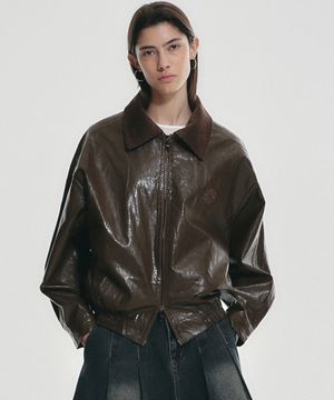 NICOLE OVER FIT LEATHER JUMPER_BROWN