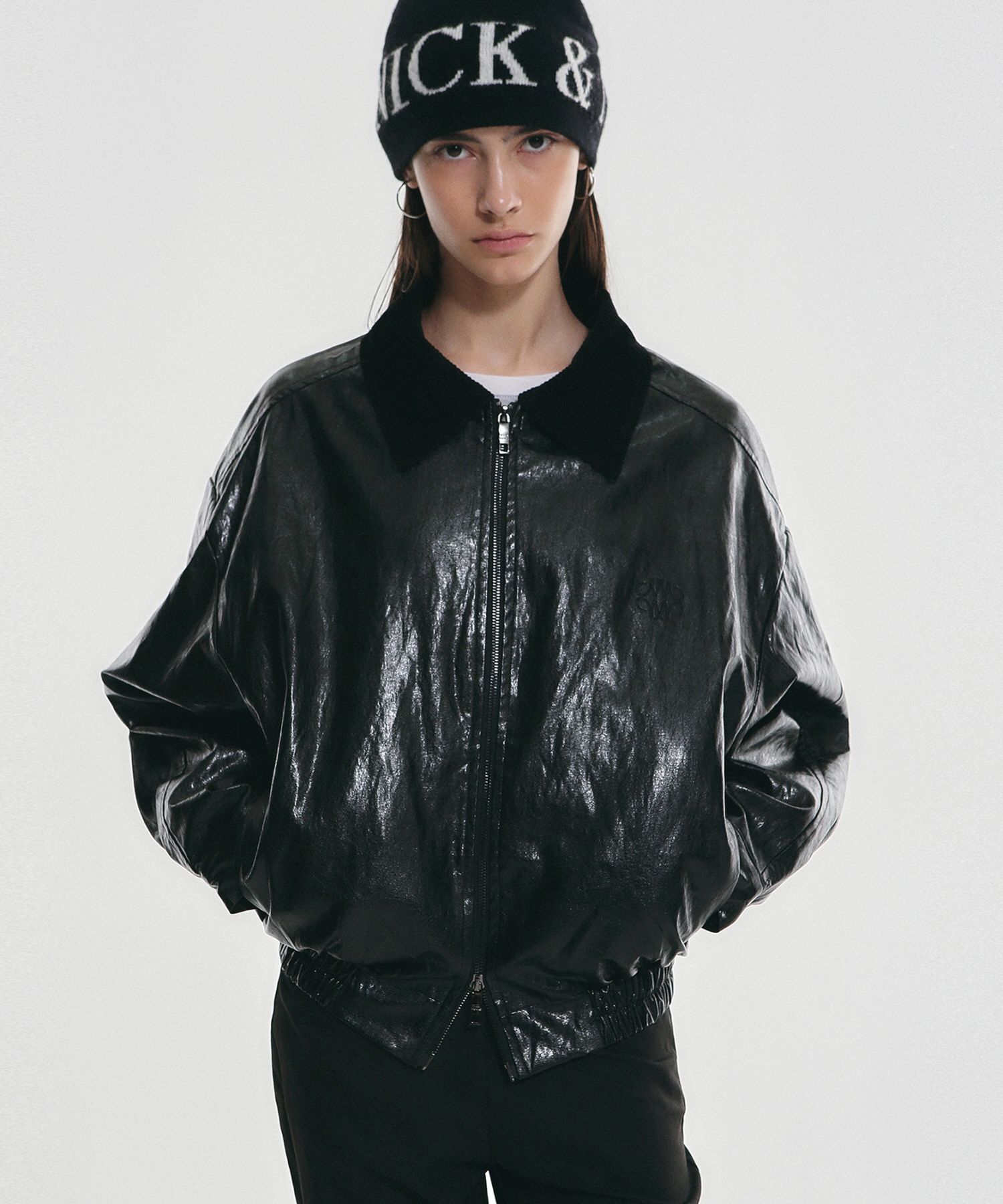 NICK&NICOLE ★ムンガヨン着用★NICOLE OVER FIT LEATHER JUMPER MUSINSA | NICK&NICOLE NICOLE OVER FIT LEATHER JUMPER_BLACK