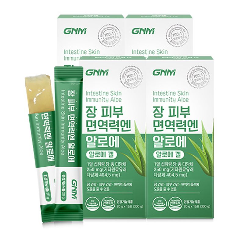 [총 다당체 300mg] GNM 장 피부 면역력엔 알로에 4박스(총 60포) / 먹는 알로에겔 이뮨 젤리스틱 장건강 피부건강 면역력증진