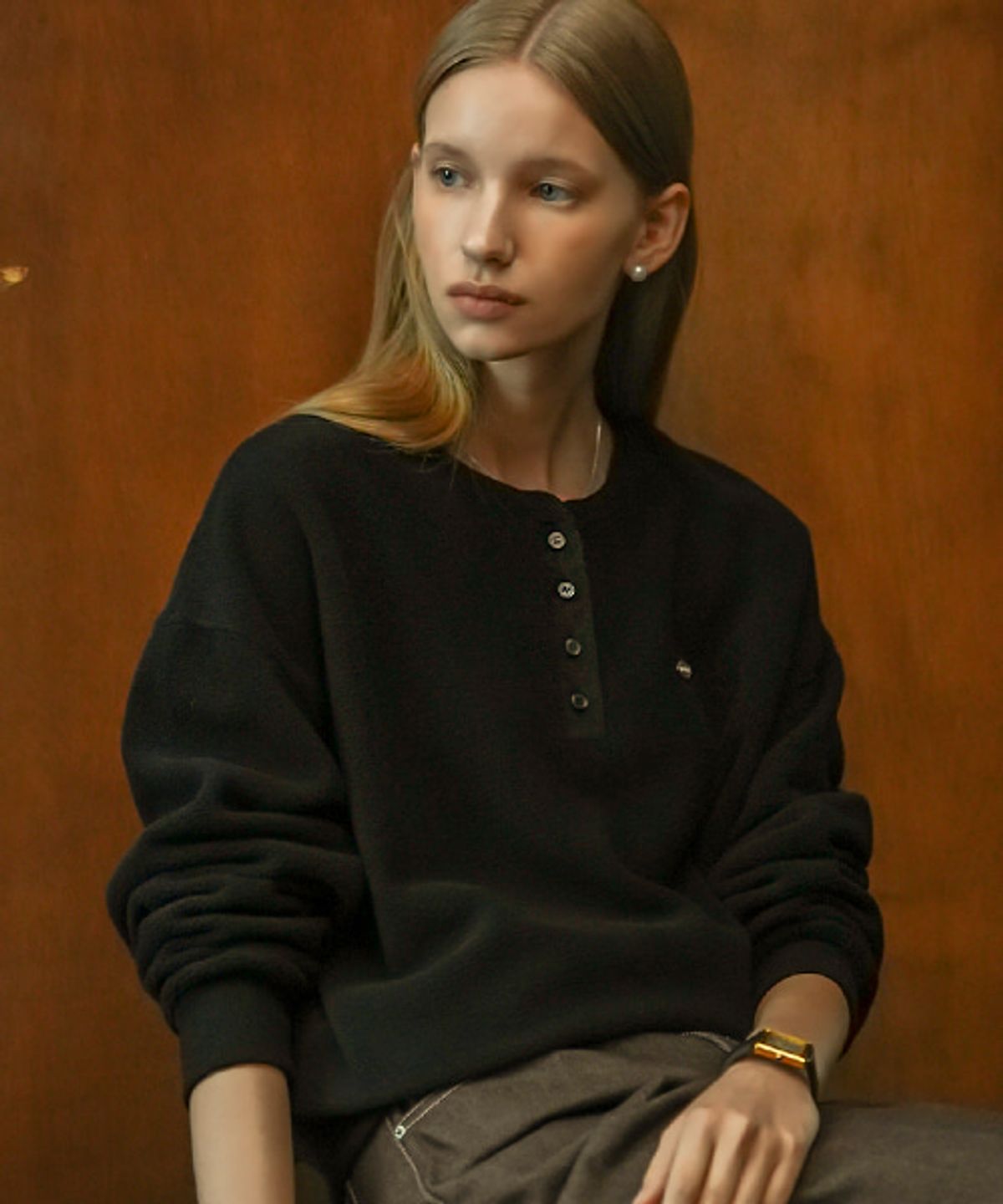 틸아이다이(TILL I DIE) Owen henry neck fleece t-shirt_Black