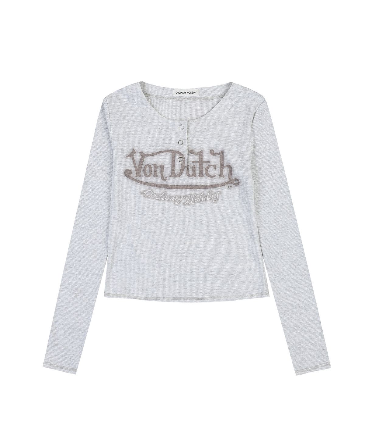 오디너리 홀리데이(ORDINARY HOLIDAY) [VONDUTCH] 와플 스냅 티셔츠 [LIGHT GRAY]