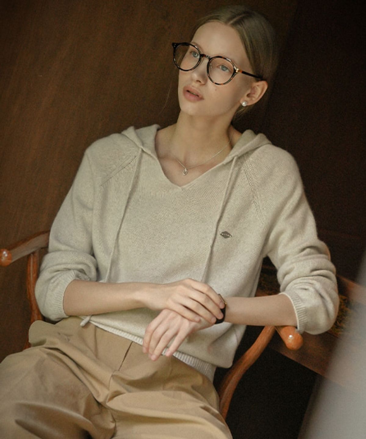 틸아이다이(TILL I DIE) Mellow hooded v-neck knit_Cream