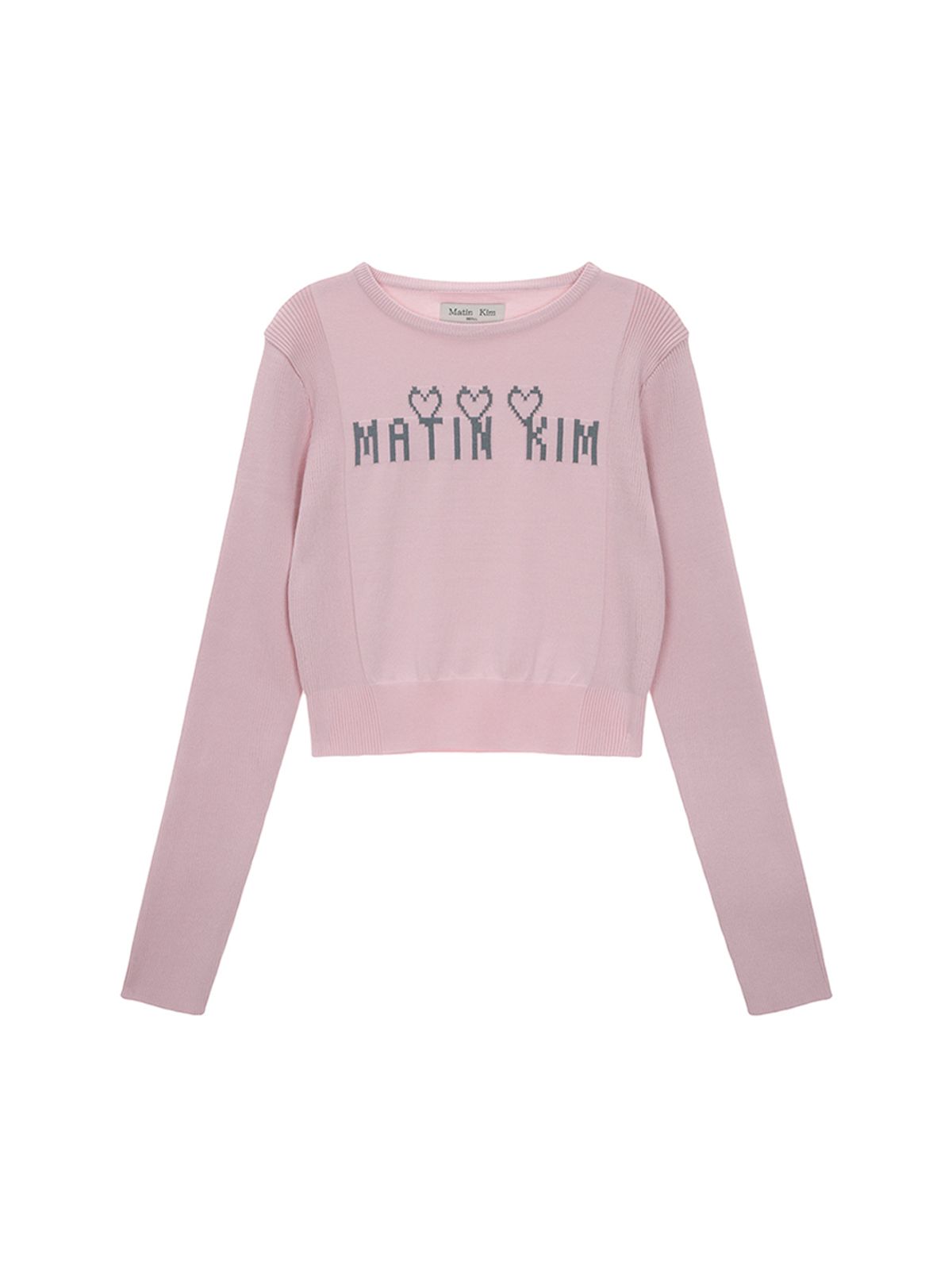 마뗑킴(MATIN KIM) LOGO POINT JACQUARD KNIT CROP TOP IN LIGHT PINK
