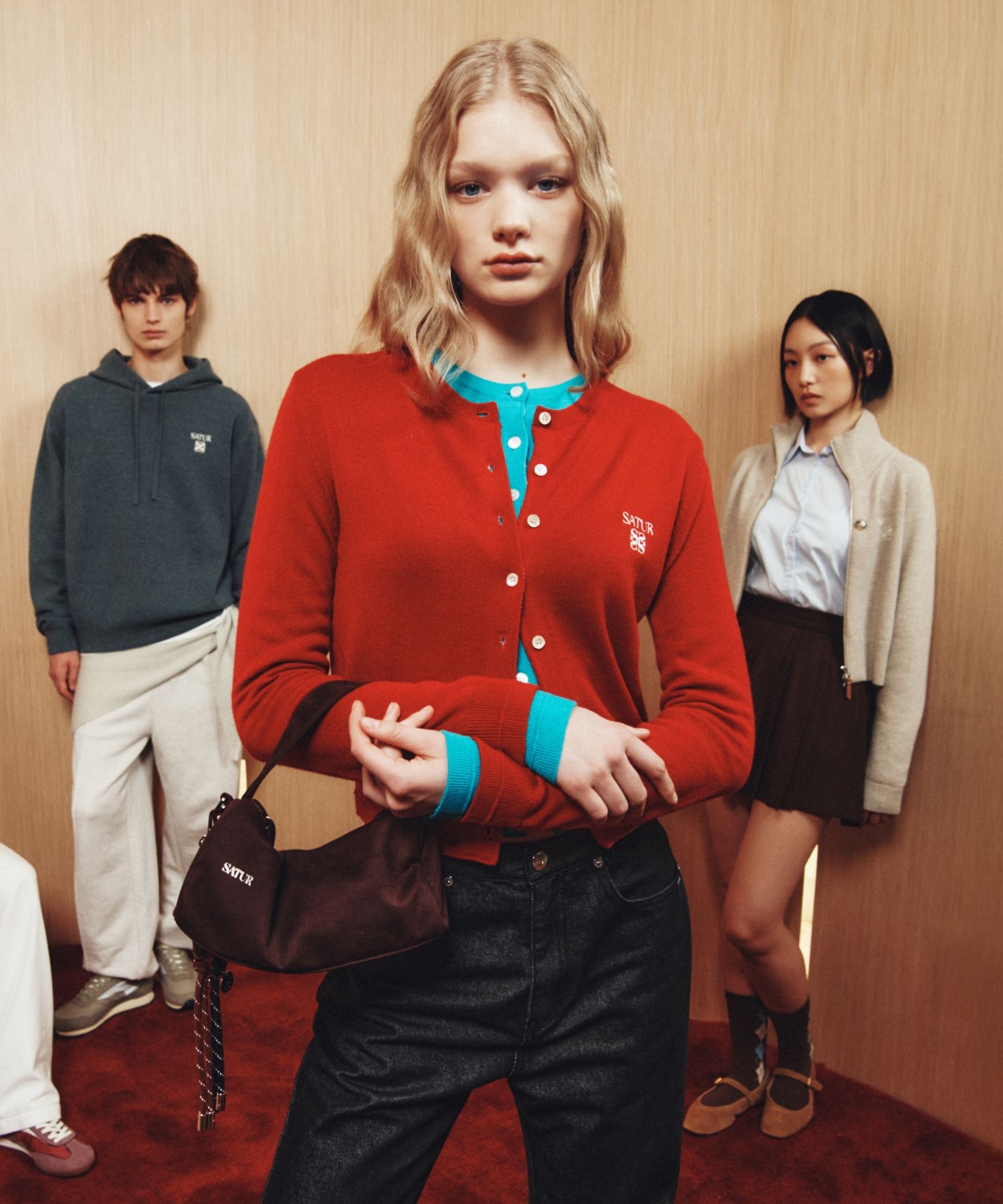 MUSINSA | SATUR (W) Lauren Basic Crew Neck Fine Cardigan Red