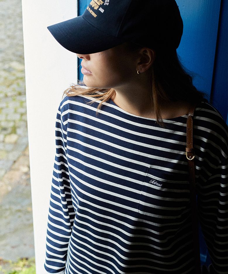 NUER STRIPE T-SHIRT (NAVY IVORY)