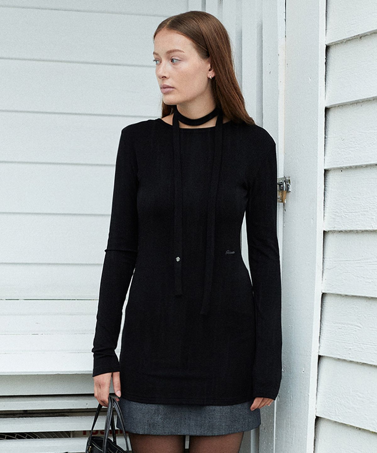 폴뉴아(FOLNUA) FOULARD LONG LAYERED T-SHIRT (BLACK)