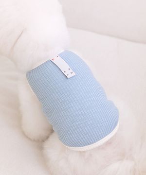 뉴 화이트라벨 골지 슬리브리스 - 블루