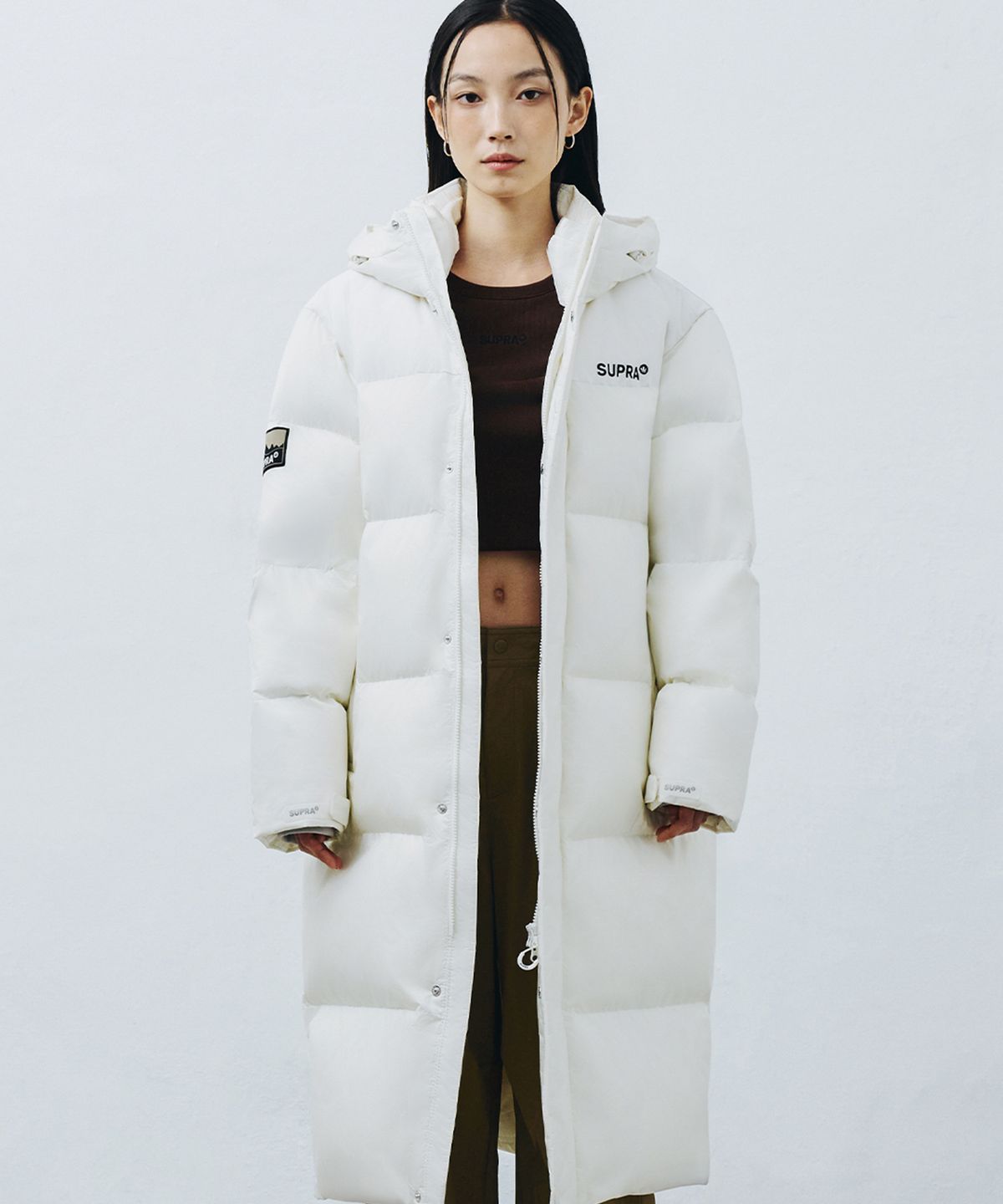 수프라(SUPRA) 립스탑 배색 롱 다운 자켓(IVORY)