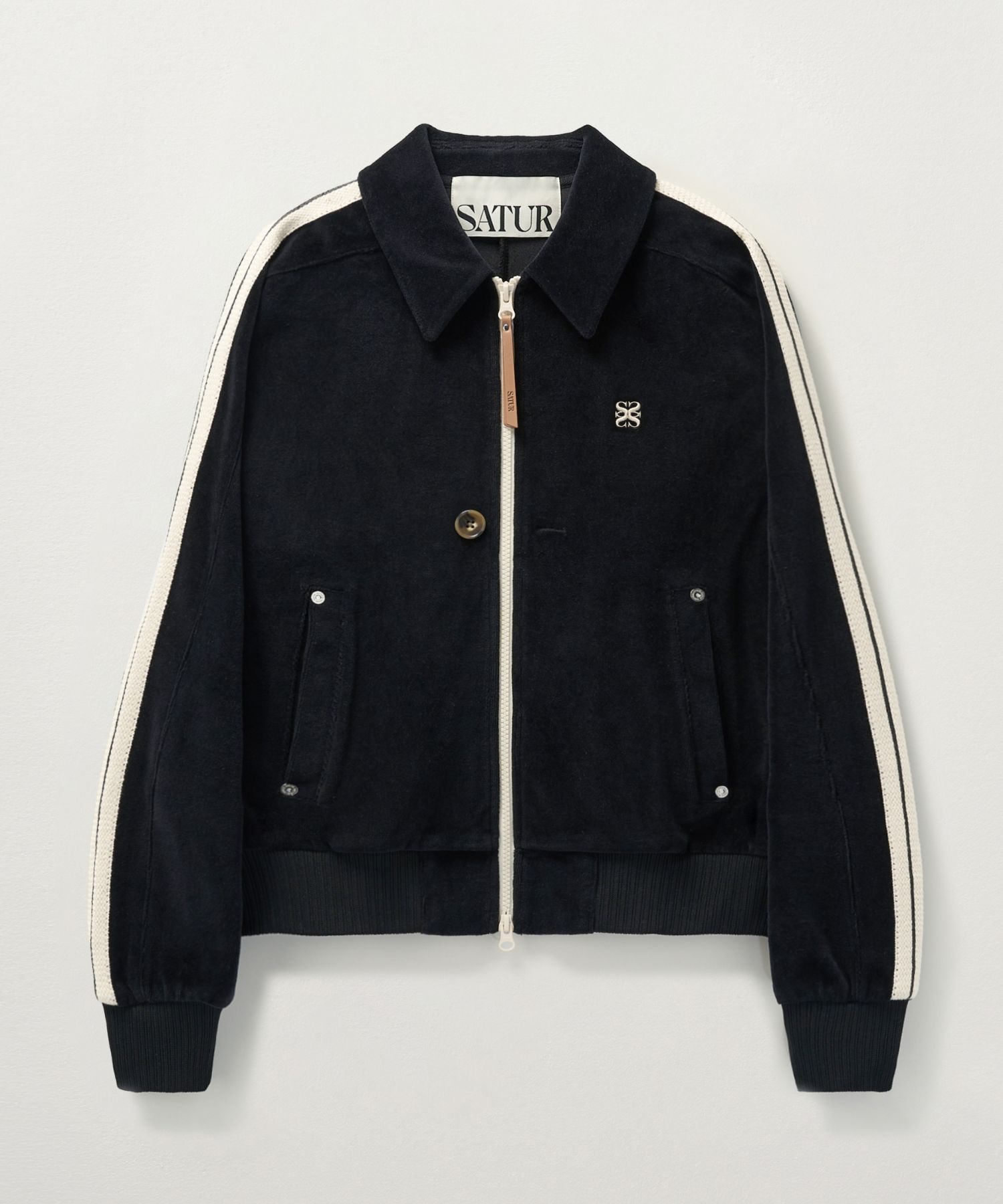 第一ネット MUSINSA | SATUR (W) Lawton Velour Collar Jacket Black ジャケット・アウター